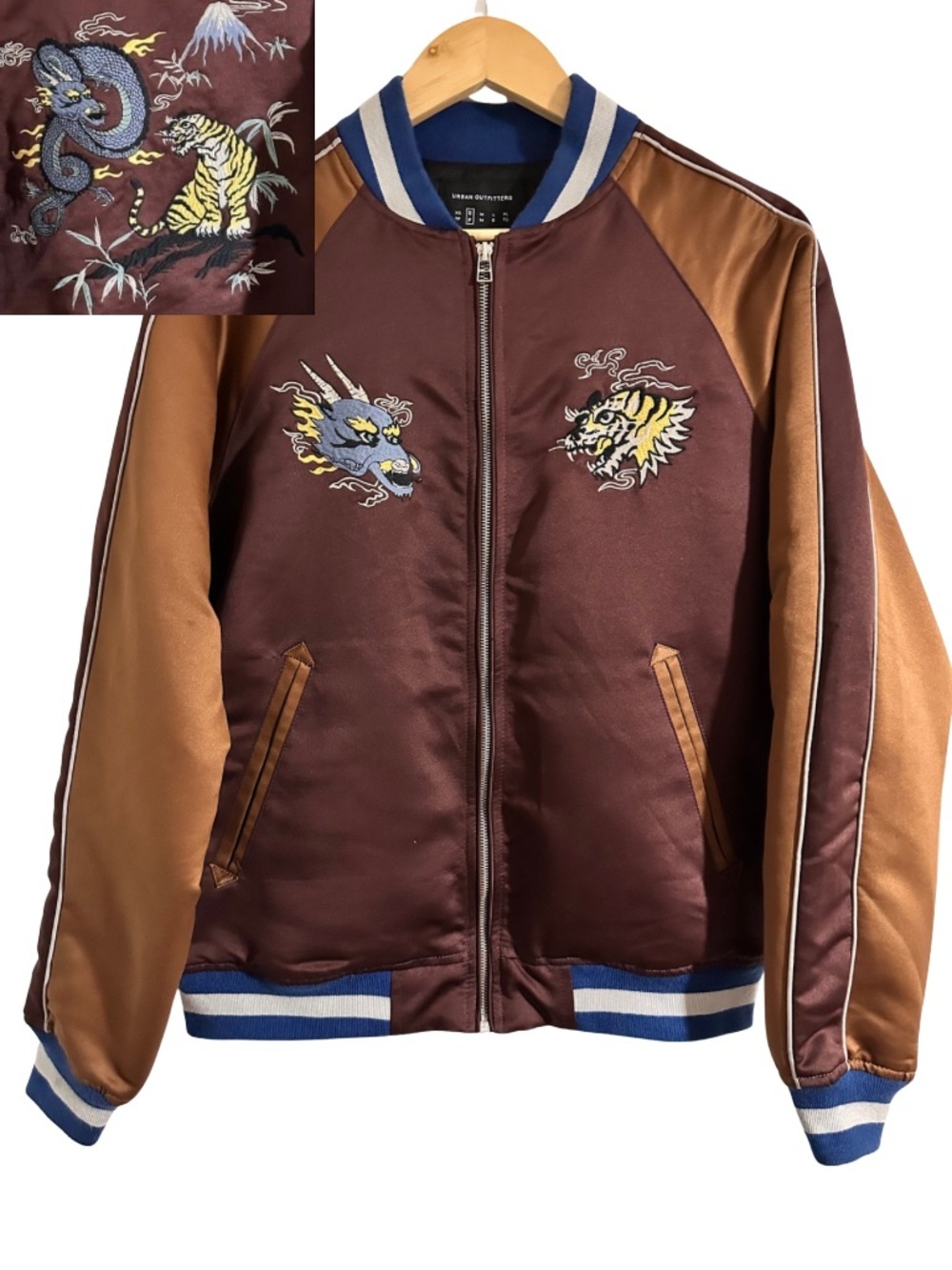 Urban Outfitters Satin Tiger Dragon Embroidered Jacket Small Streetwear Festival